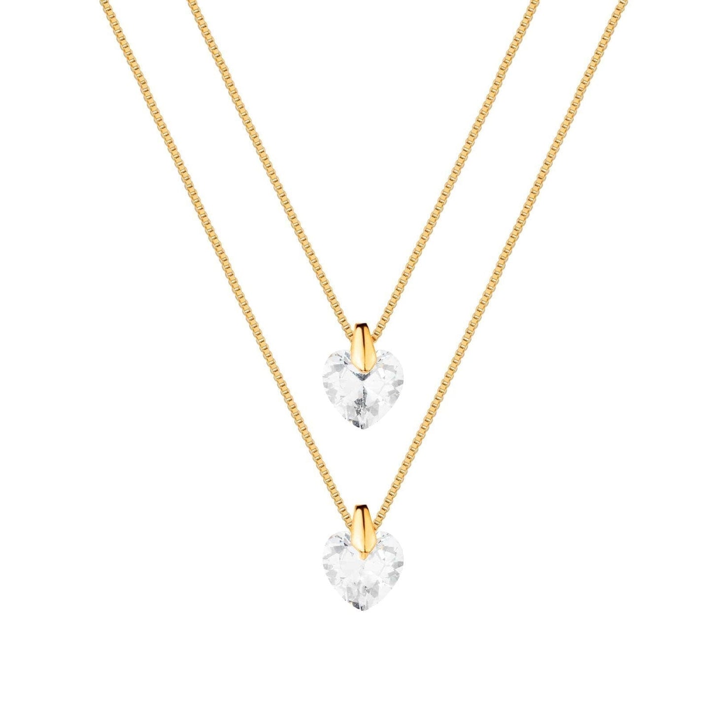 Colar Dourado Duplo de Coração em Cristal Colares Hub Joias