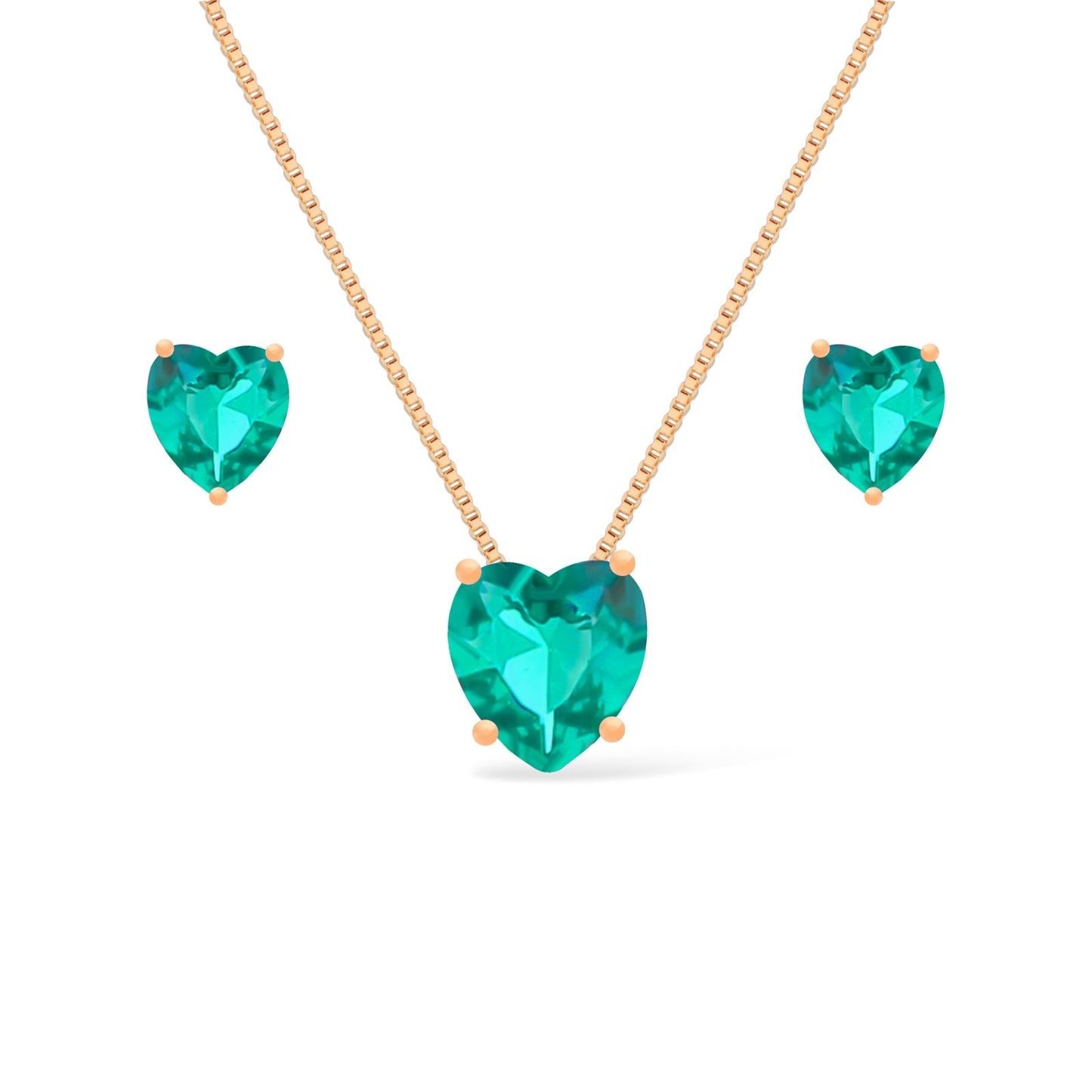 Conjunto Dourado de Coração Verde Brincos Hub Joias