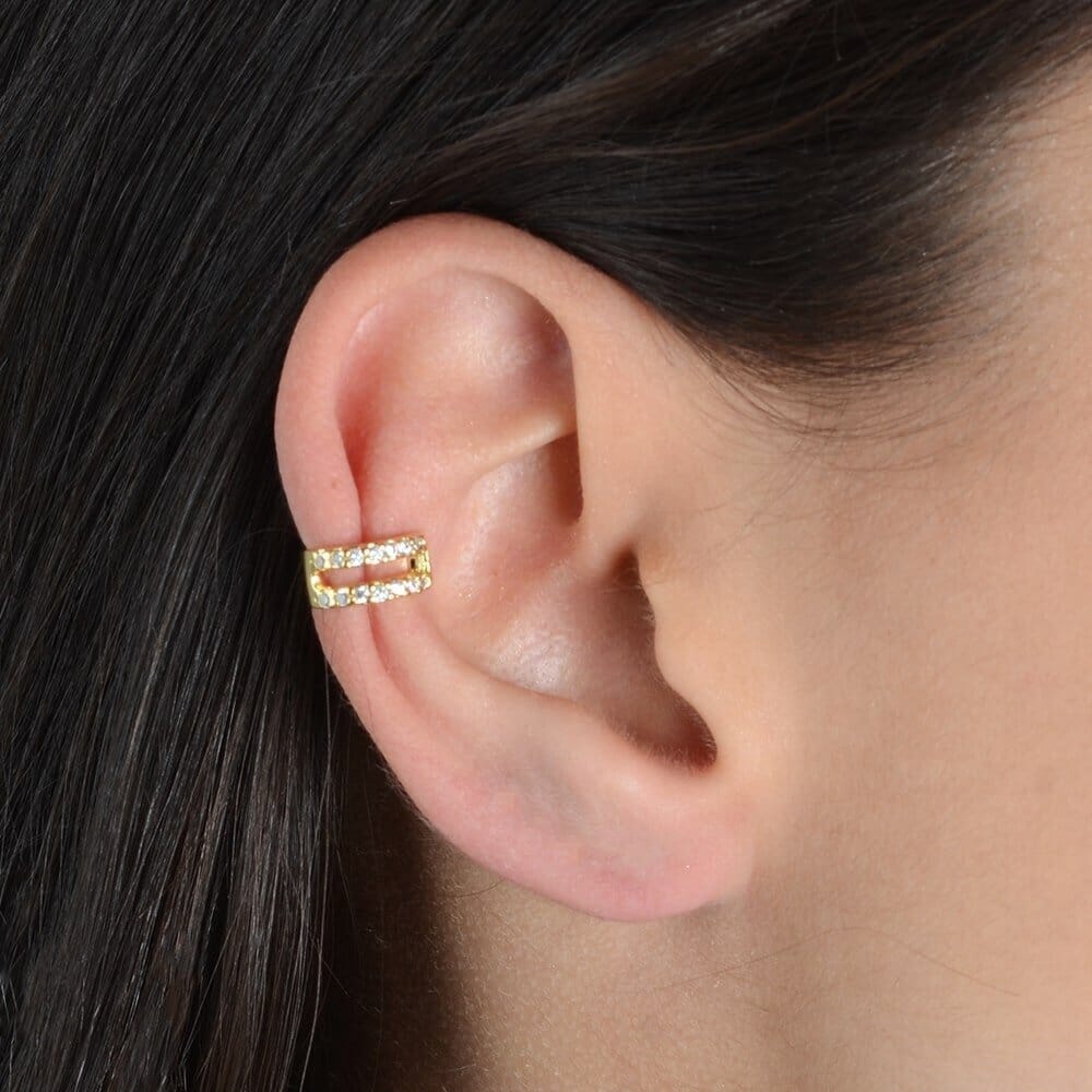 Piercing Dourado de Pressão com 14 Pedras de Zircônia Brincos Hub Joias