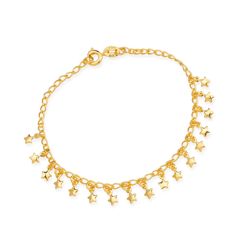 Pulseira Dourada Chuveirinho com Pingentes de Estrela Pulseiras Hub Joias