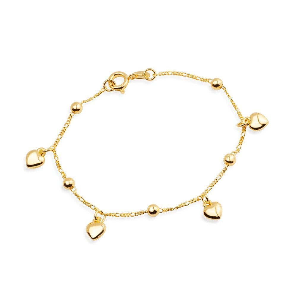 Pulseira Dourada com Pingentes de Coração e Esferas Pulseiras Hub Joias
