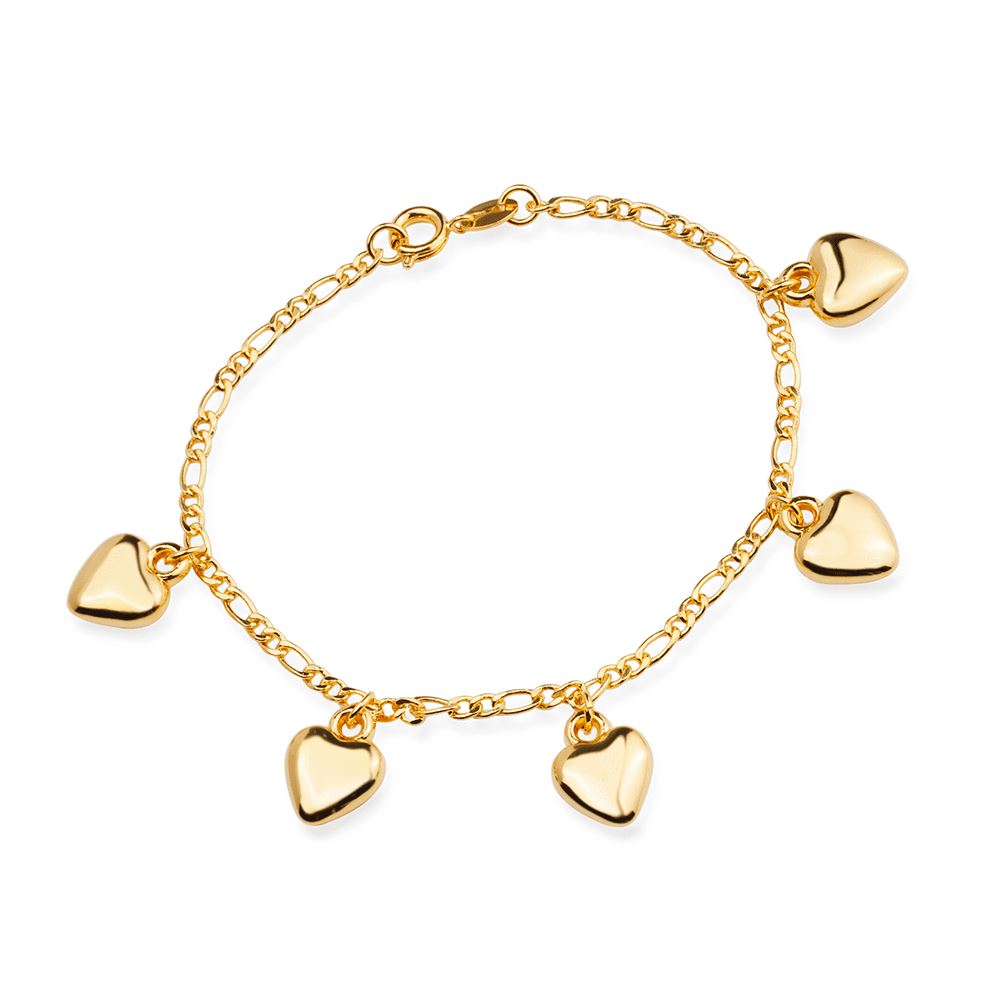 Pulseira Dourada com Pingentes de Coração Pulseiras Hub Joias