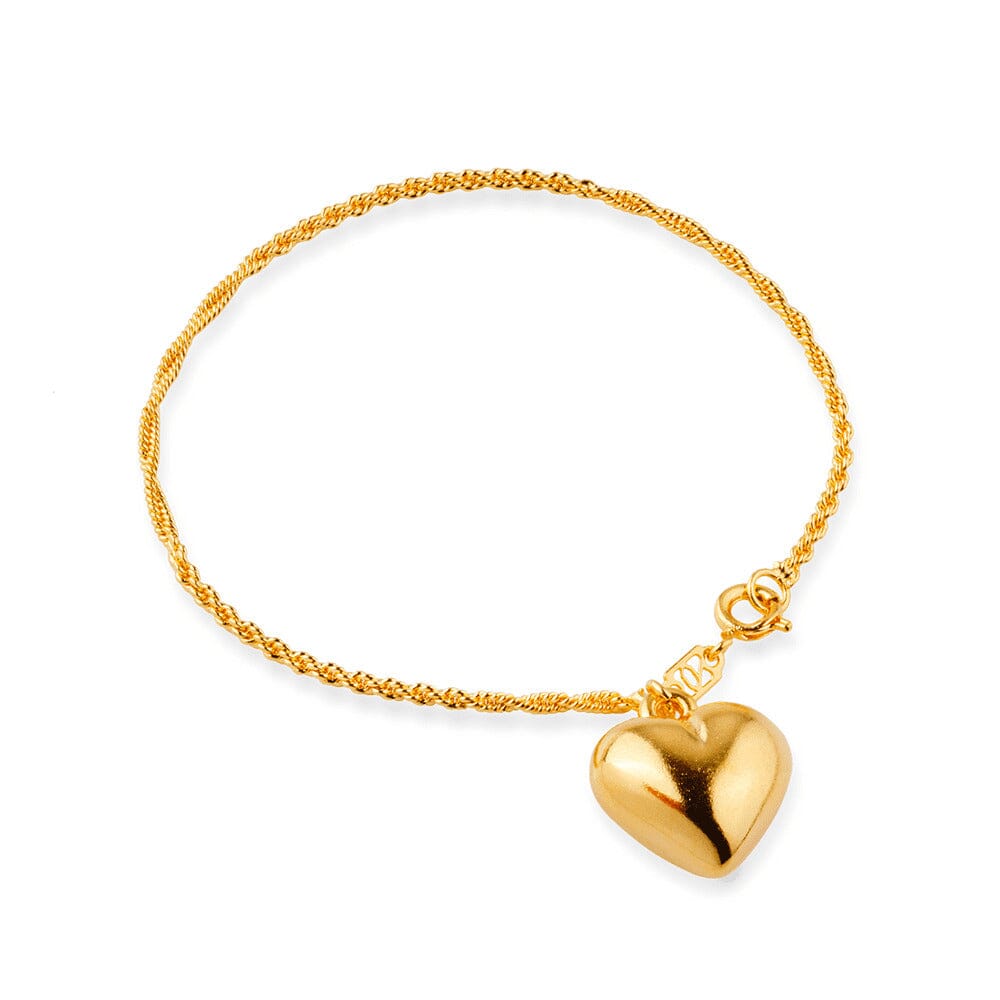 Pulseira Dourada de Cordão Baiano com Coração Pulseiras Hub Joias