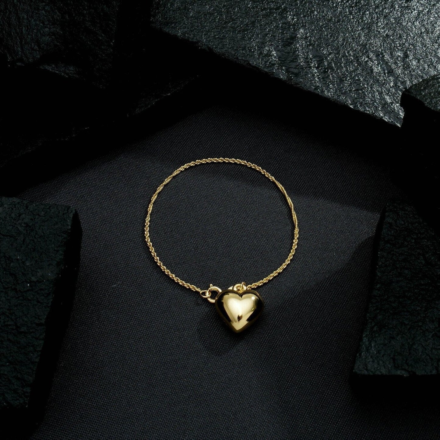 Pulseira Dourada de Cordão Baiano com Coração Pulseiras Hub Joias