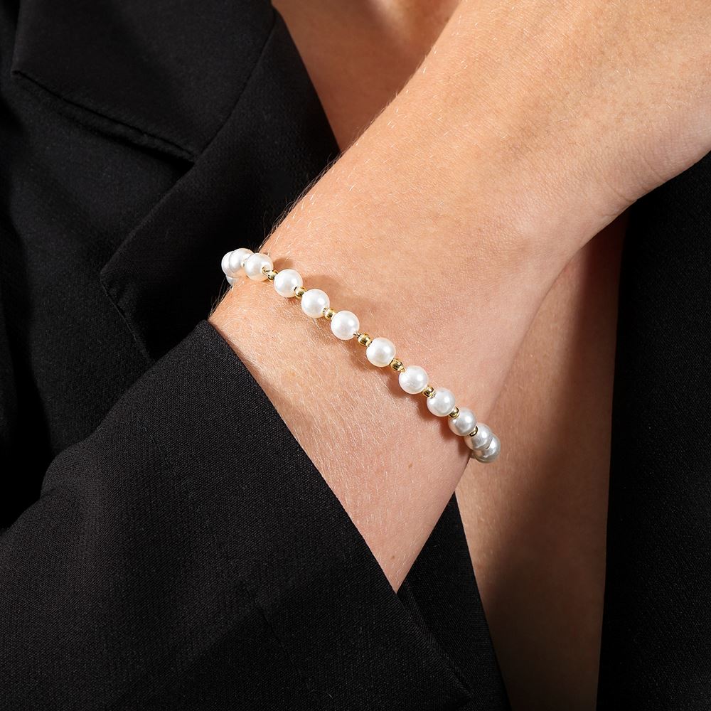 Pulseira Dourada de Pérolas e Bolinhas Pulseiras Hub Joias