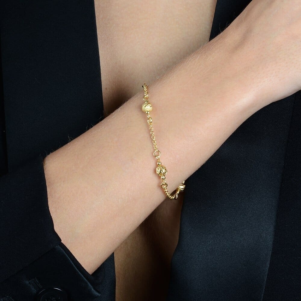 Pulseira Dourada Elo Português com Esferas Pulseiras Hub Joias
