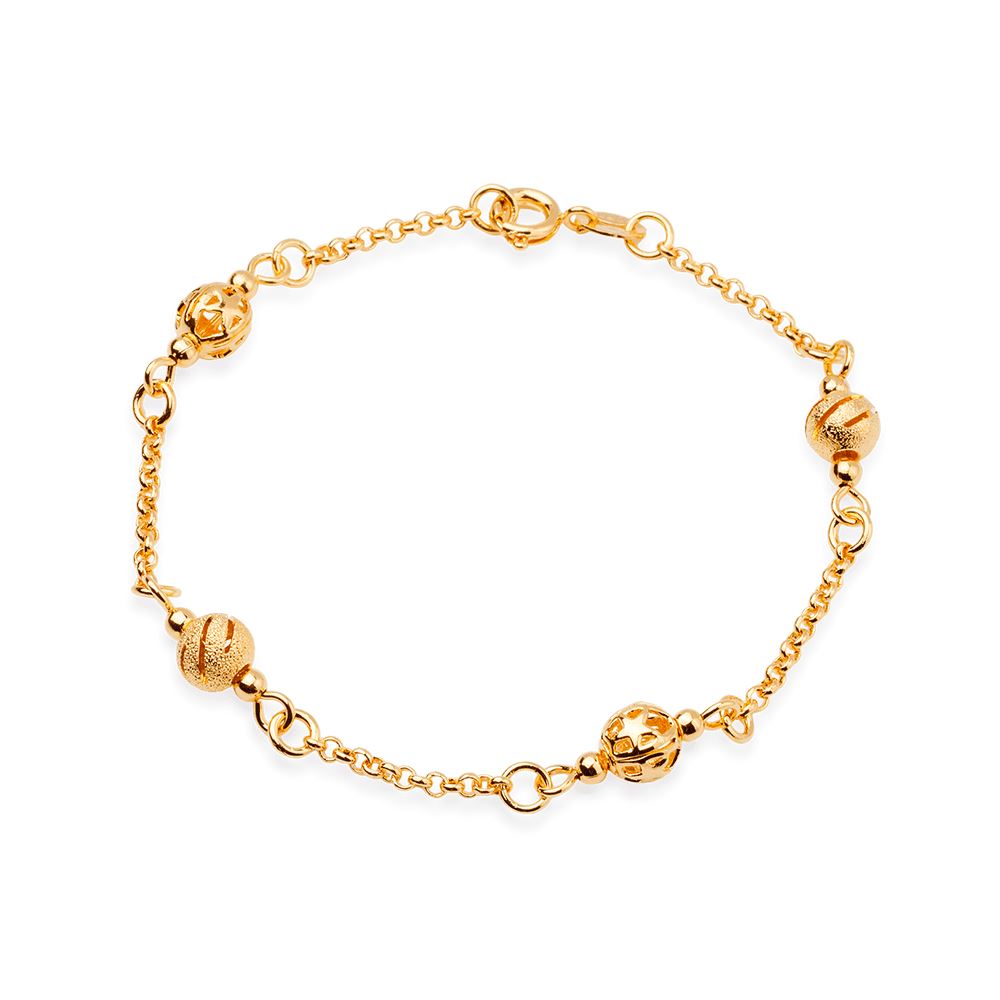 Pulseira Dourada Elo Português com Esferas Pulseiras Hub Joias