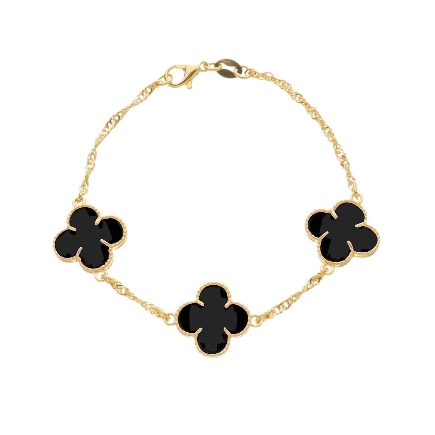 Pulseira Dourada Trevos Zircônia Preta Pulseiras Hub Joias