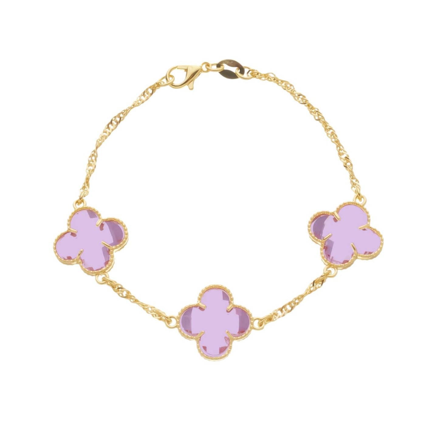 Pulseira Dourada Trevos Zircônia Rosa Pulseiras Hub Joias