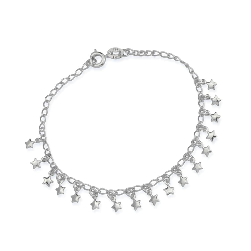 Pulseira Prateada Chuveirinho com Pingentes de Estrela Pulseiras Hub Joias