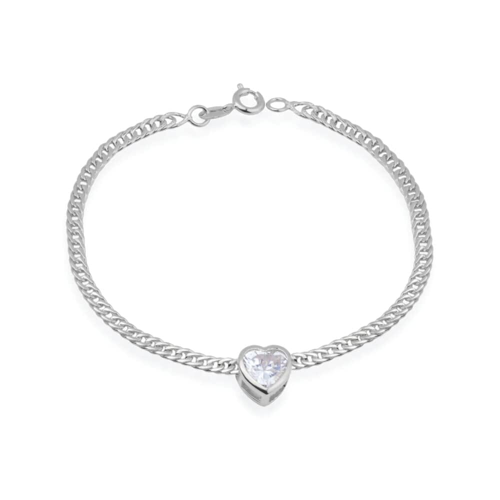 Pulseira Prateada com Pedra de Coração em Zircônia Pulseiras Hub Joias