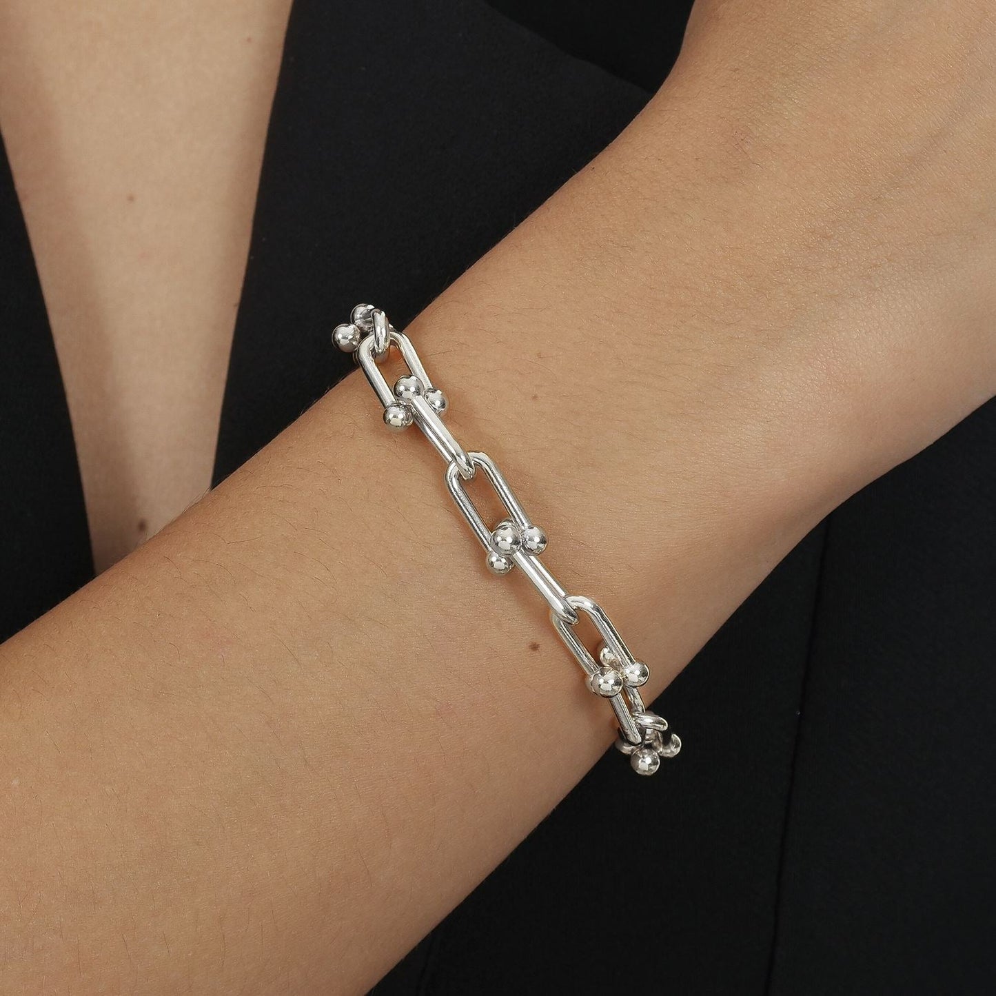 Pulseira Prateada Corrente Elos Largos Pulseiras Hub Joias