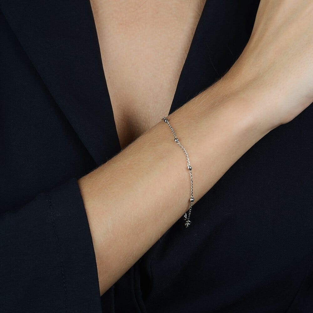 Pulseira Prateada de Bolinhas Delicada Pulseiras Hub Joias