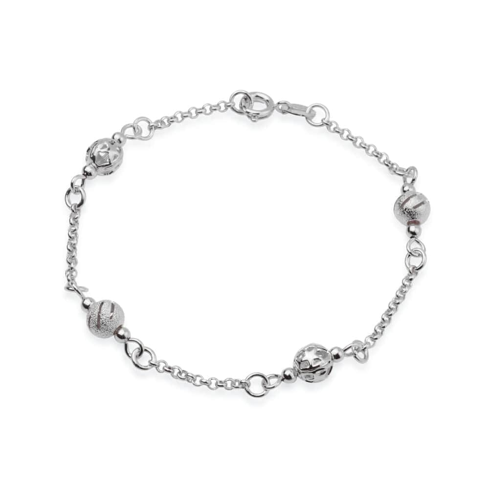 Pulseira Prateada Elo Português com Esferas Pulseiras Hub Joias