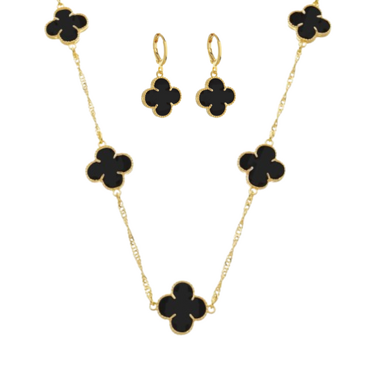 Conjunto Emeline Com Zircônia Preta - Colar e Brincos