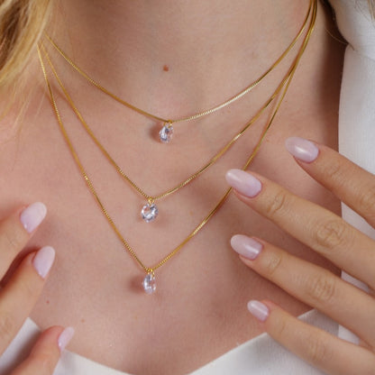 Colar Miami Dourado Triplo 3 Pontos de Luz em Zircônia