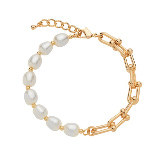Pulseira Sienna Dourada de Corrente com Pérolas Amassadas