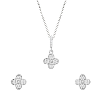 Conjunto Riana Prateado de Trevo Cravejado de Zircônia