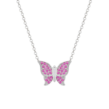 Conjunto Solara Prateado de Borboletas Cravejado de Zircônia Rosa