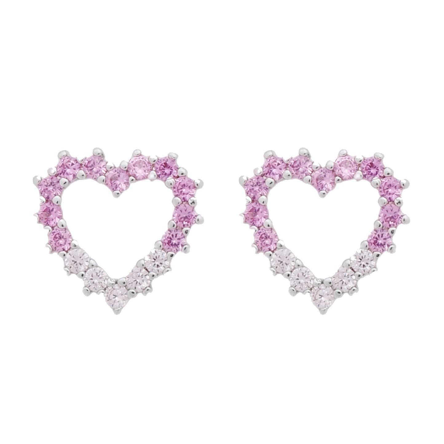 Conjunto Samira Prateado de Coração Vazado Cravejado de Zircônia Rosa Dois Tons