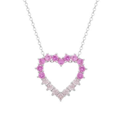 Conjunto Samira Prateado de Coração Vazado Cravejado de Zircônia Rosa Dois Tons