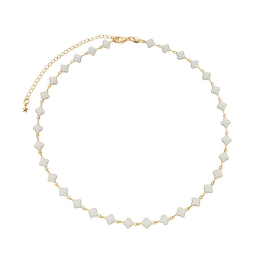 Colar Calla Dourado com Trevos Brancos