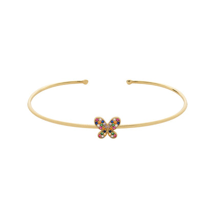 Bracelete Loremi Dourado com Borboleta Cravejada de Zircônia Colorida