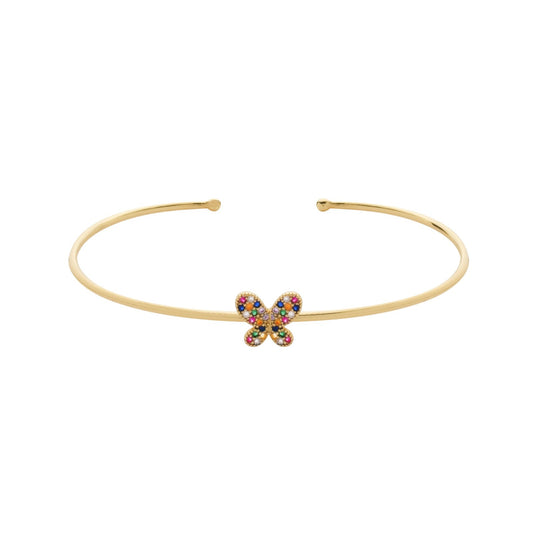 Bracelete Loremi Dourado com Borboleta Cravejada de Zircônia Colorida