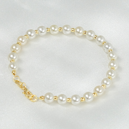 Pulseira Rominna Dourada de Pérolas e Bolinhas