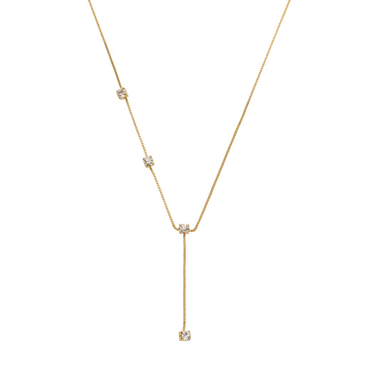 Colar Campellier Dourado Gravatinha com Pontos de Luz