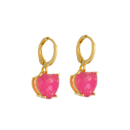 Brinco Dourado Argolinha Pedra de Coração Rosa Brincos Hub Joias 