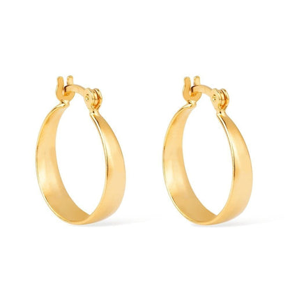 Brinco Dourado de Argola Média Lisa Chapada Brincos Hub Joias 