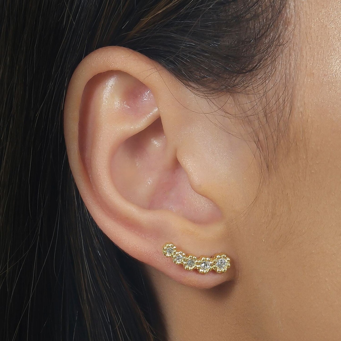 Brinco Dourado Ear Cuff 5 Pedras Zircônia Brincos Hub Joias 