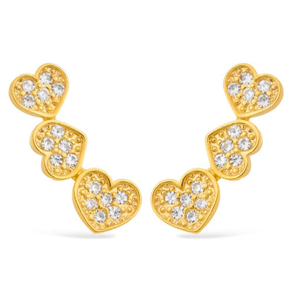 Brinco Dourado Ear Cuff de Coração com Zircônia Brincos Hub Joias 