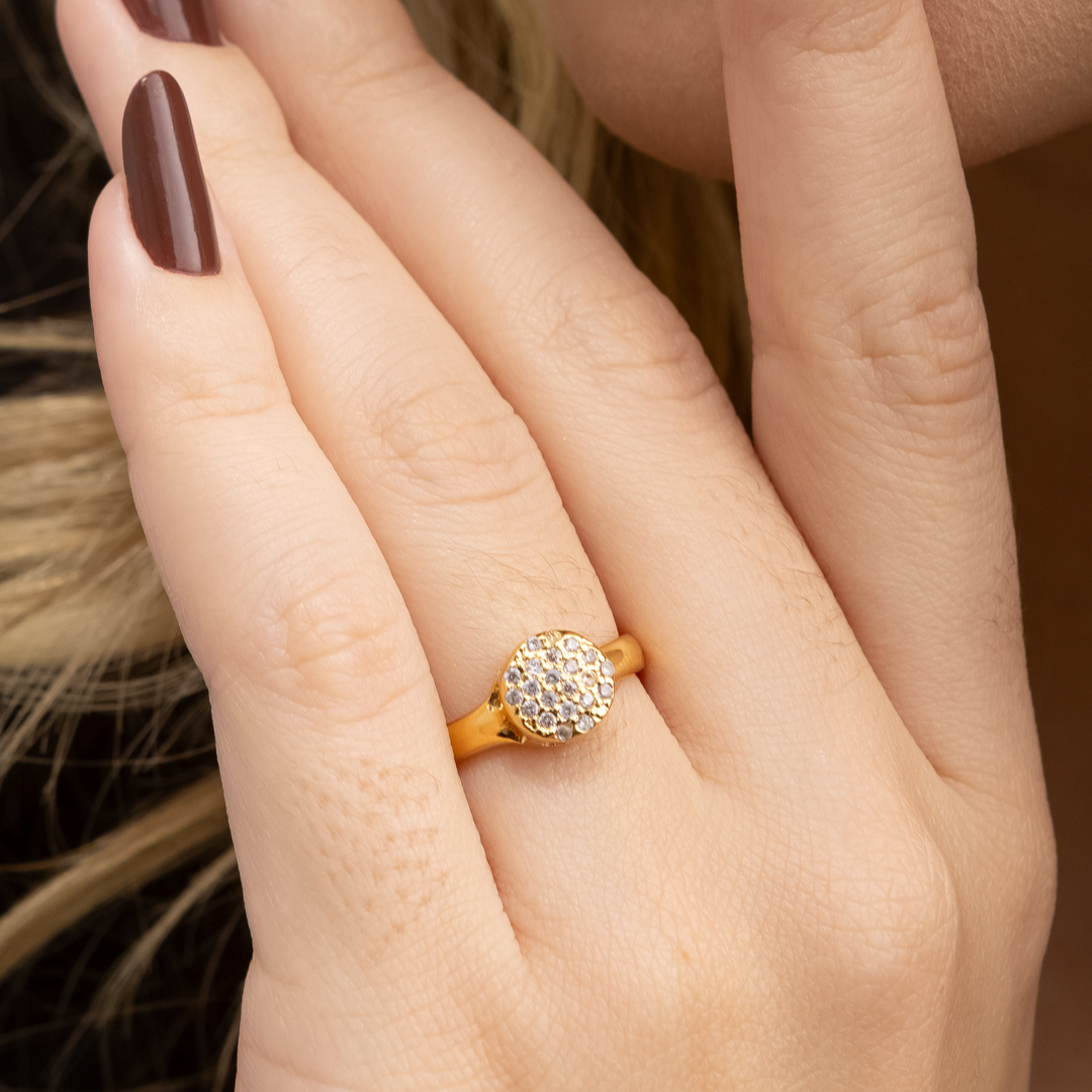 Anel Clarice Dourado Chuveirinho Cravejado de Zircônia - Fonttani