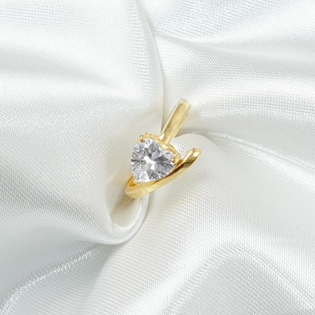 Anel Helena Dourado Solitário Coração em Zircônia - Fonttani