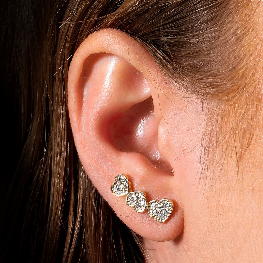 Brinco Camilla Dourado Ear Cuff de Coração com Zircônia - Fonttani