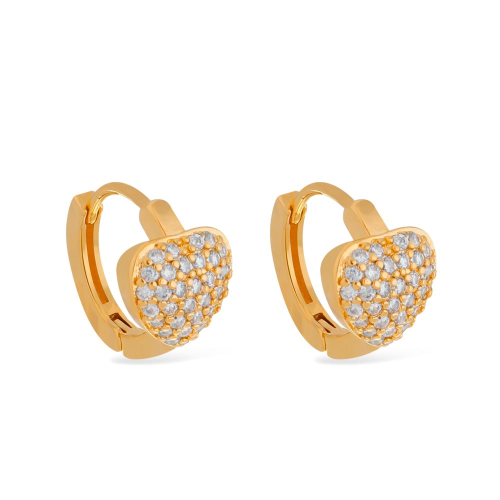 Brinco Carol Dourado de Argolinha com Coração Cravejado de Pedras - Fonttani