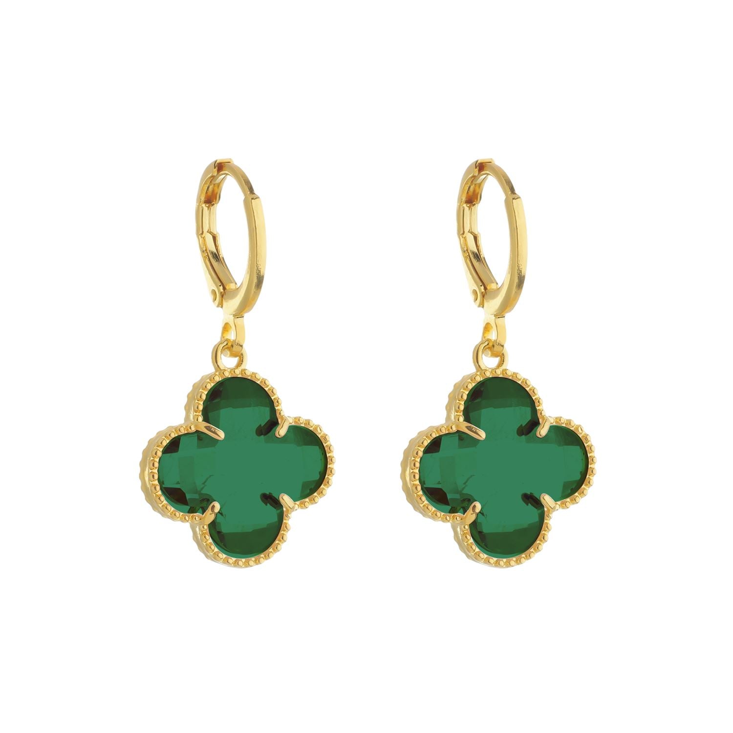 Brinco Emeline Dourado de Trevo com Zircônia Verde - Fonttani