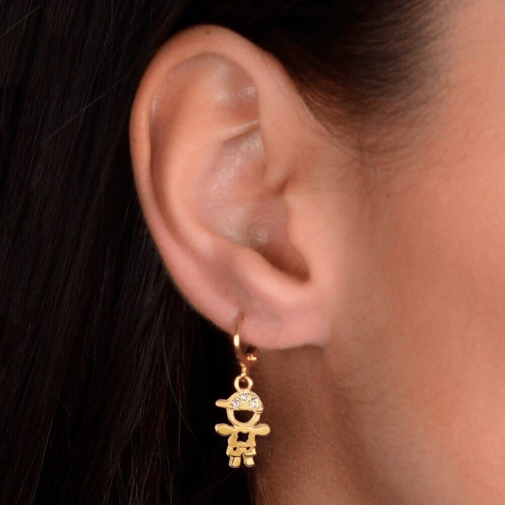 Brinco Eveline Dourado de Argolinha Filho Menino Pedras Zircônia - Fonttani