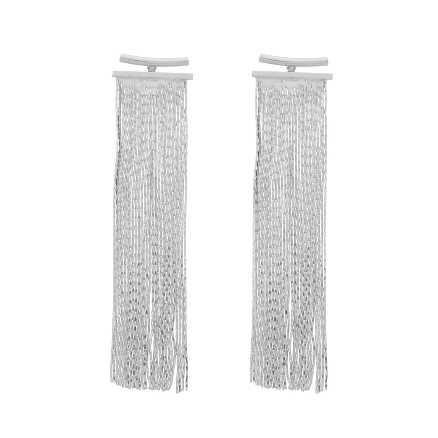 Brinco Flávia Prateado de Franja - Fonttani