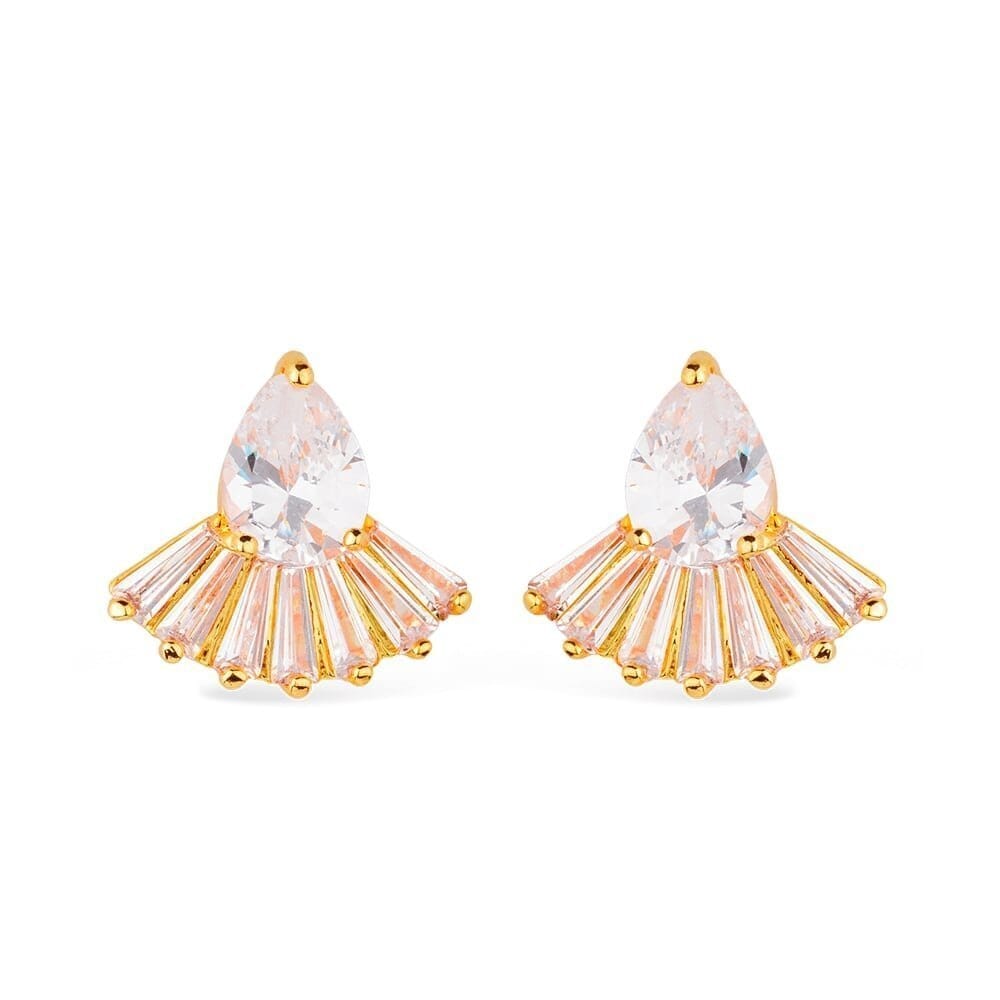 Brinco Melina Dourado Gota e Coroa com 8 Pedras de Zircônia - Fonttani