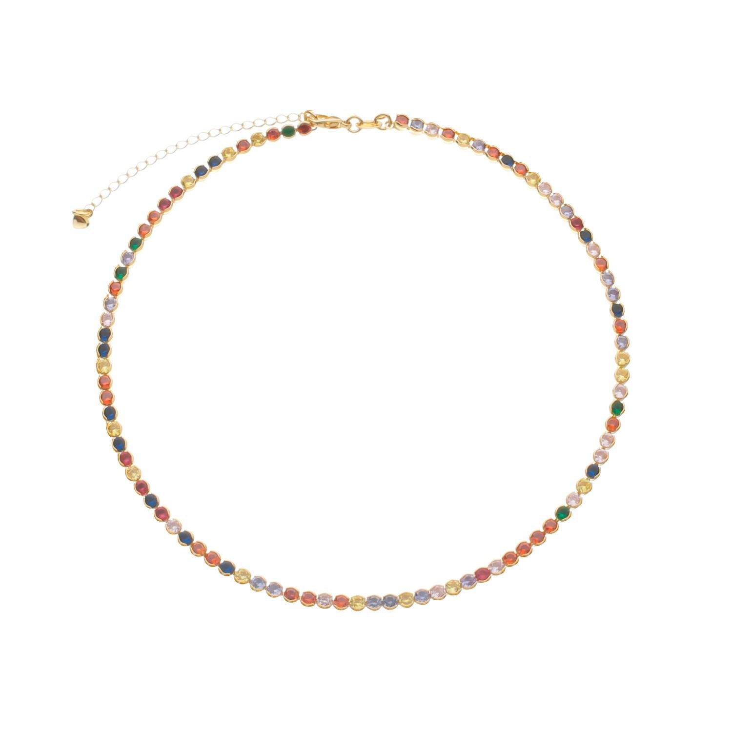 Colar Artemiza Dourado Chocker Riviera Pedras Coloridas - Fonttani