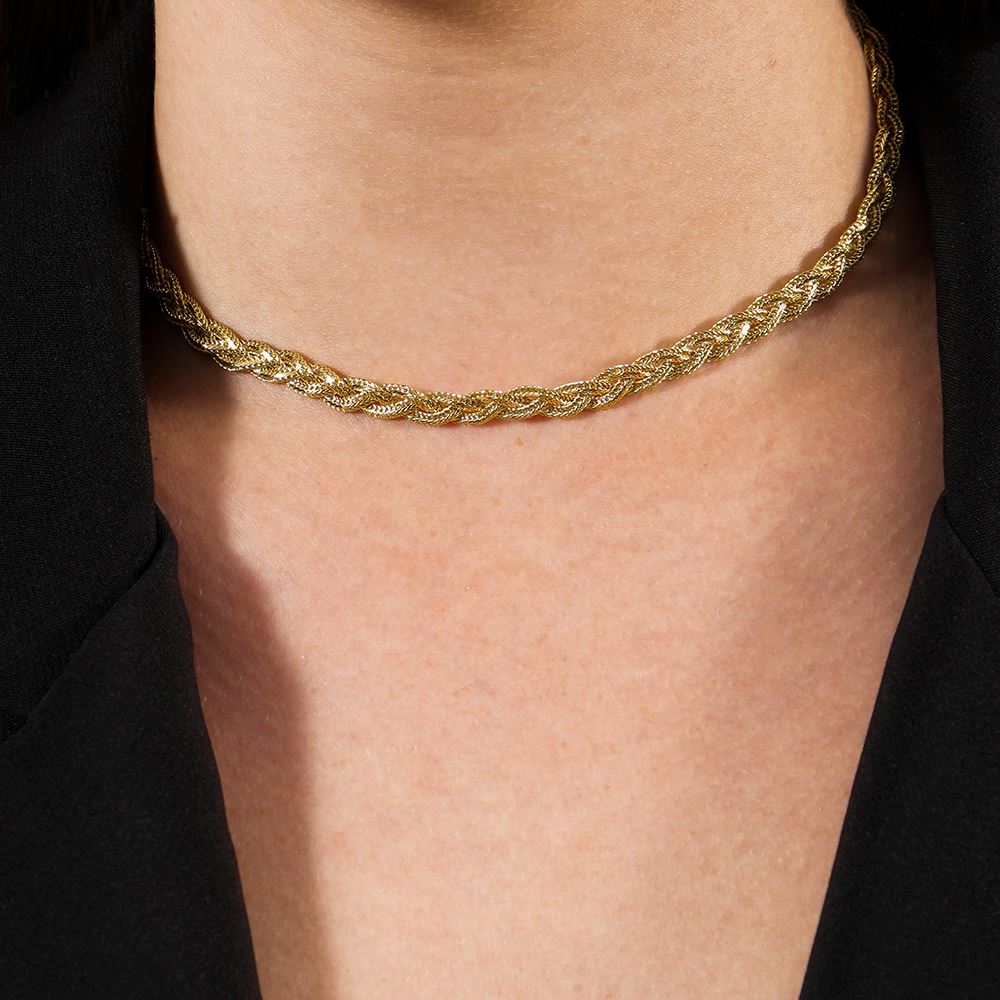 Colar Blanche Dourado Chocker Trançada - Fonttani