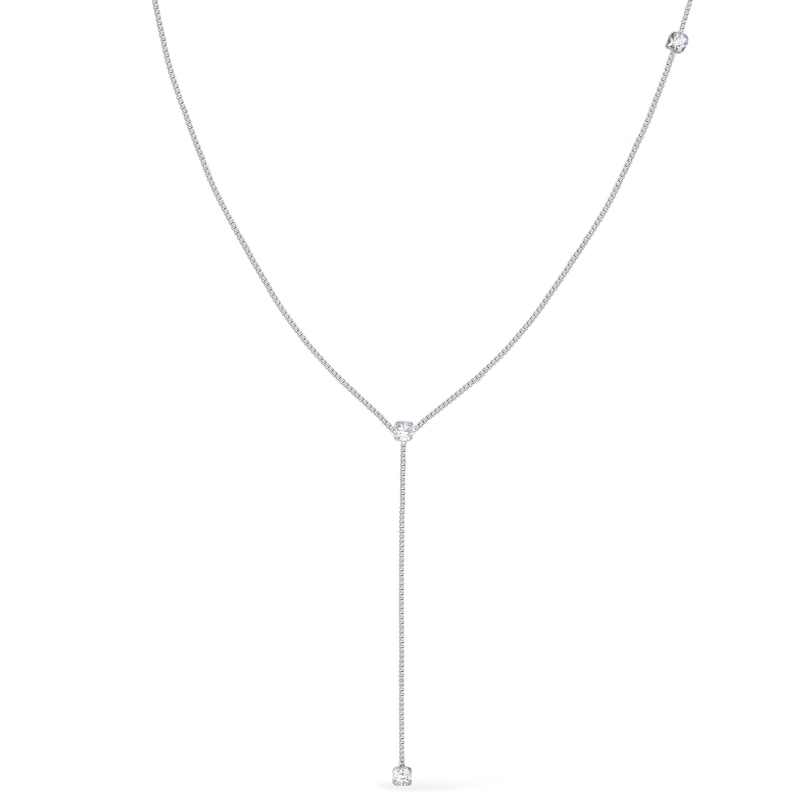 Colar Campellier Prateado Gravatinha com Pontos de Luz - Fonttani