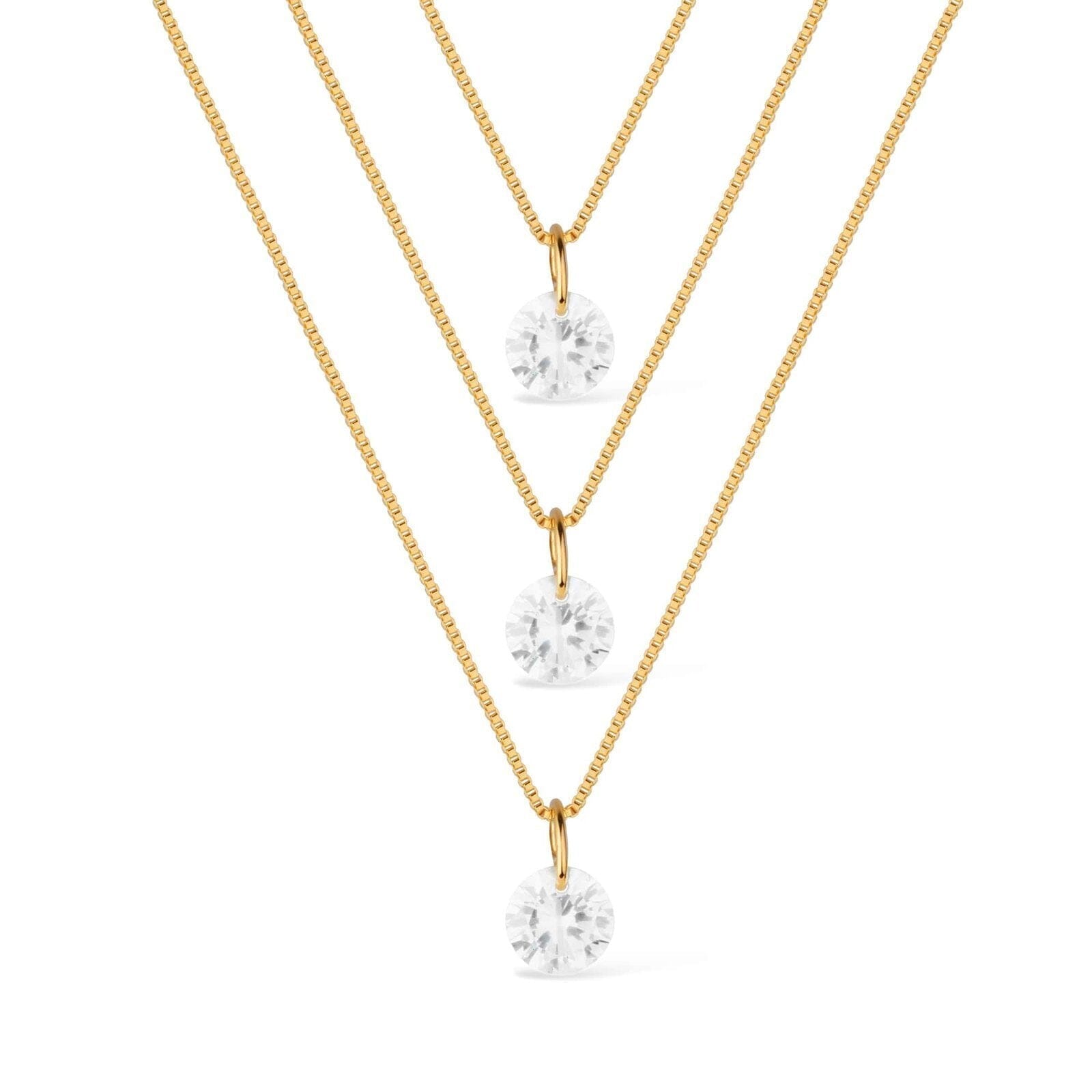 Colar Miami Dourado Triplo 3 Pontos de Luz em Zircônia - Fonttani