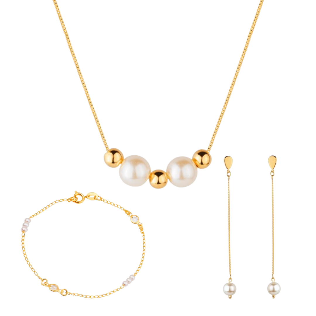 Kit Giselle Trio - Brincos, Colar e Pulseira - Fonttani