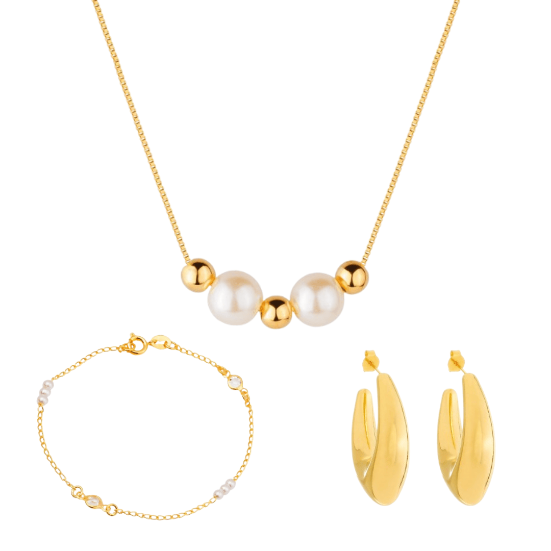 Kit Maura Trio - Brincos, Colar e Pulseira - Fonttani