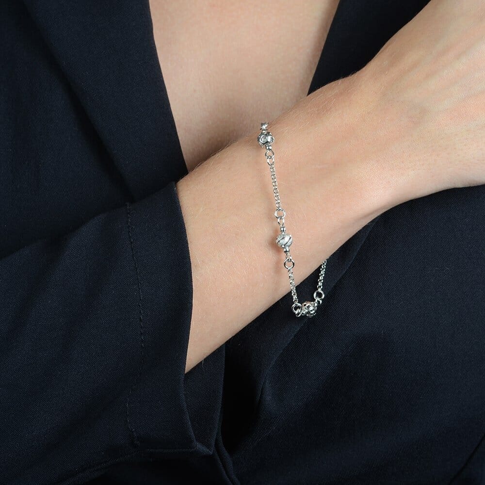 Pulseira Alba Prateada Elo Português com Esferas - Fonttani