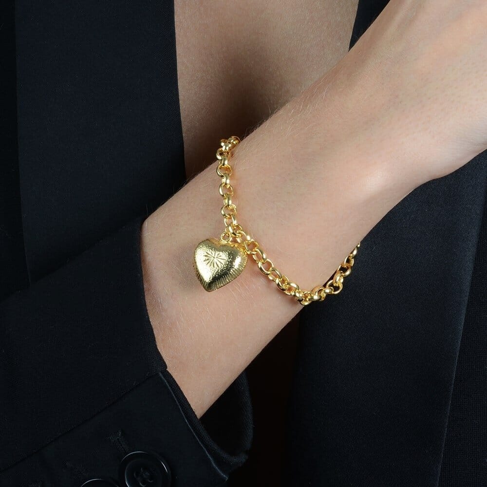 Pulseira Capri Dourada Elo Português com Coração - Fonttani